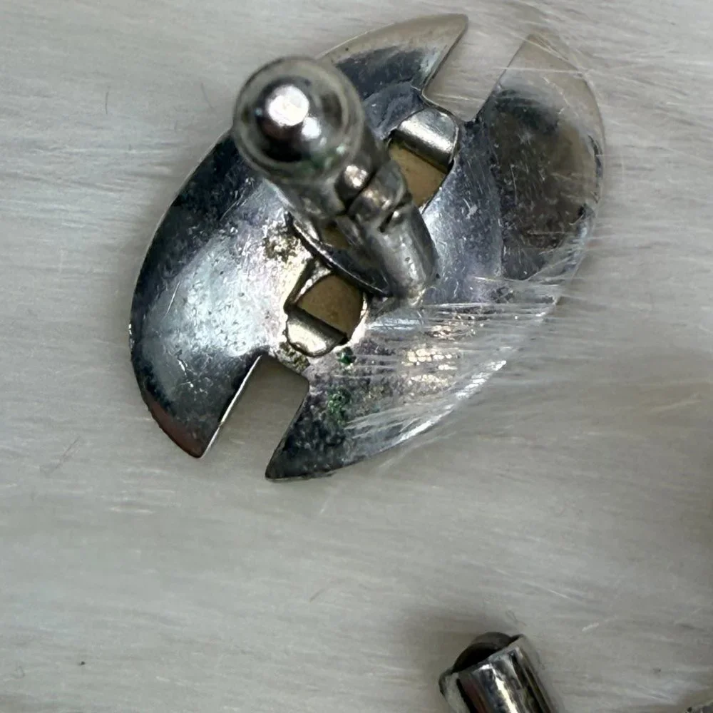 Vintage Anson Silver Tone Oval Red Cab Cuff Links